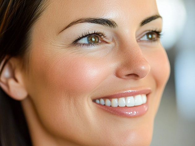 Woman smiling after learning cost of cosmetic dentistry in Newark